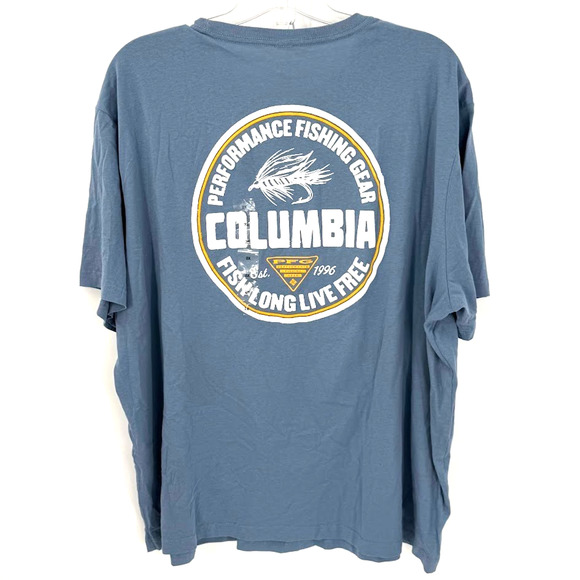 Columbia PFG Yuri T-Shirt Mens 2X Blue Graphic Back Performance Fishing Gear NWT - Picture 2 of 7